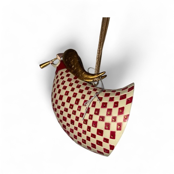 Other - Marcel Schurman Red Cream Checkered Hand Painted Angel  Christmas Ornament 3.5”